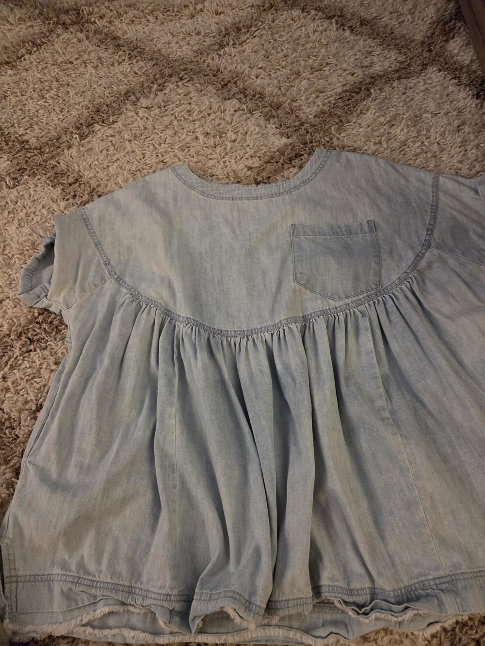 Free People Light Blue Denim-Look Ruffle Tunic. oversized small